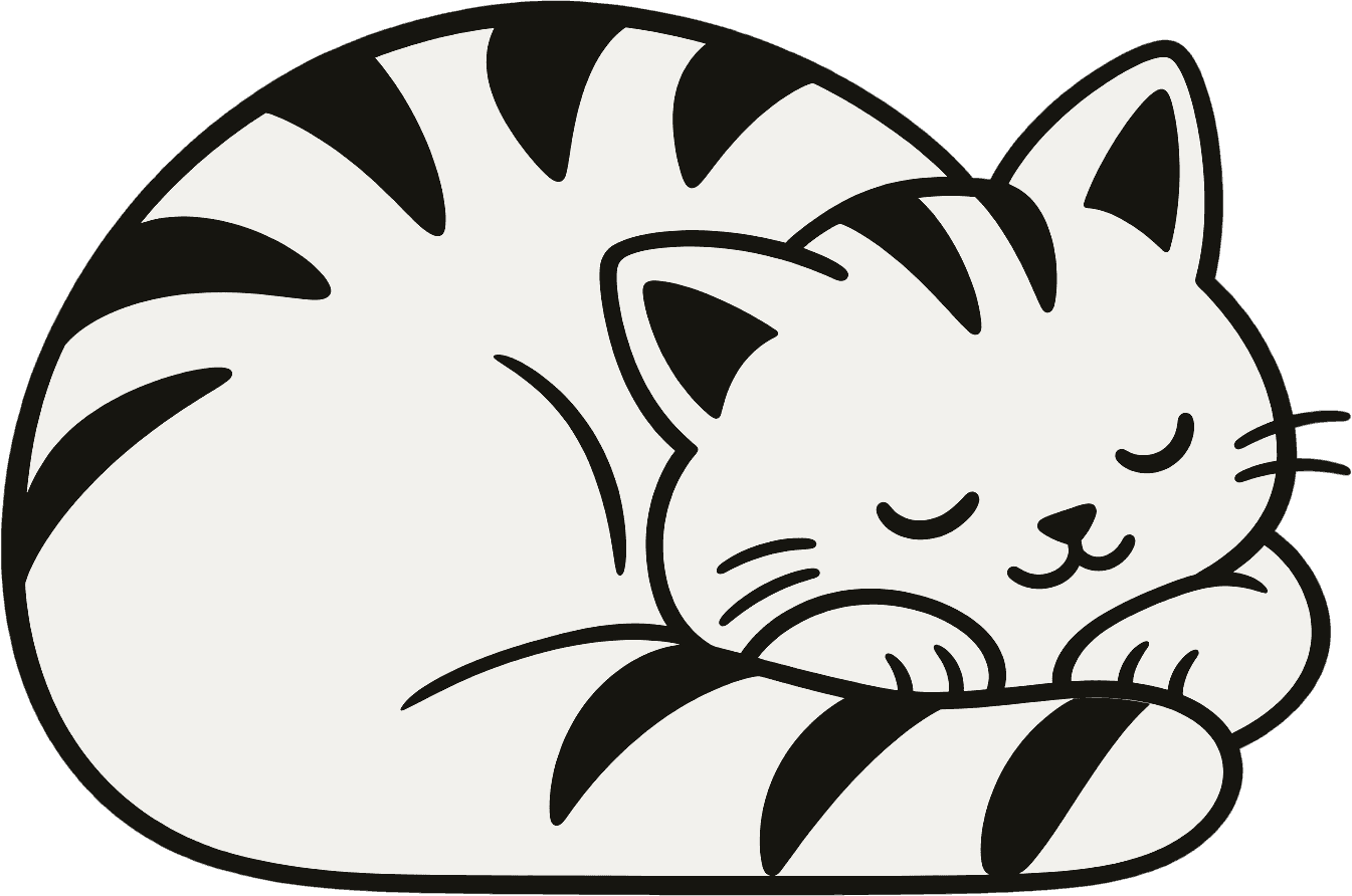A tabby cat curled up fast asleep.