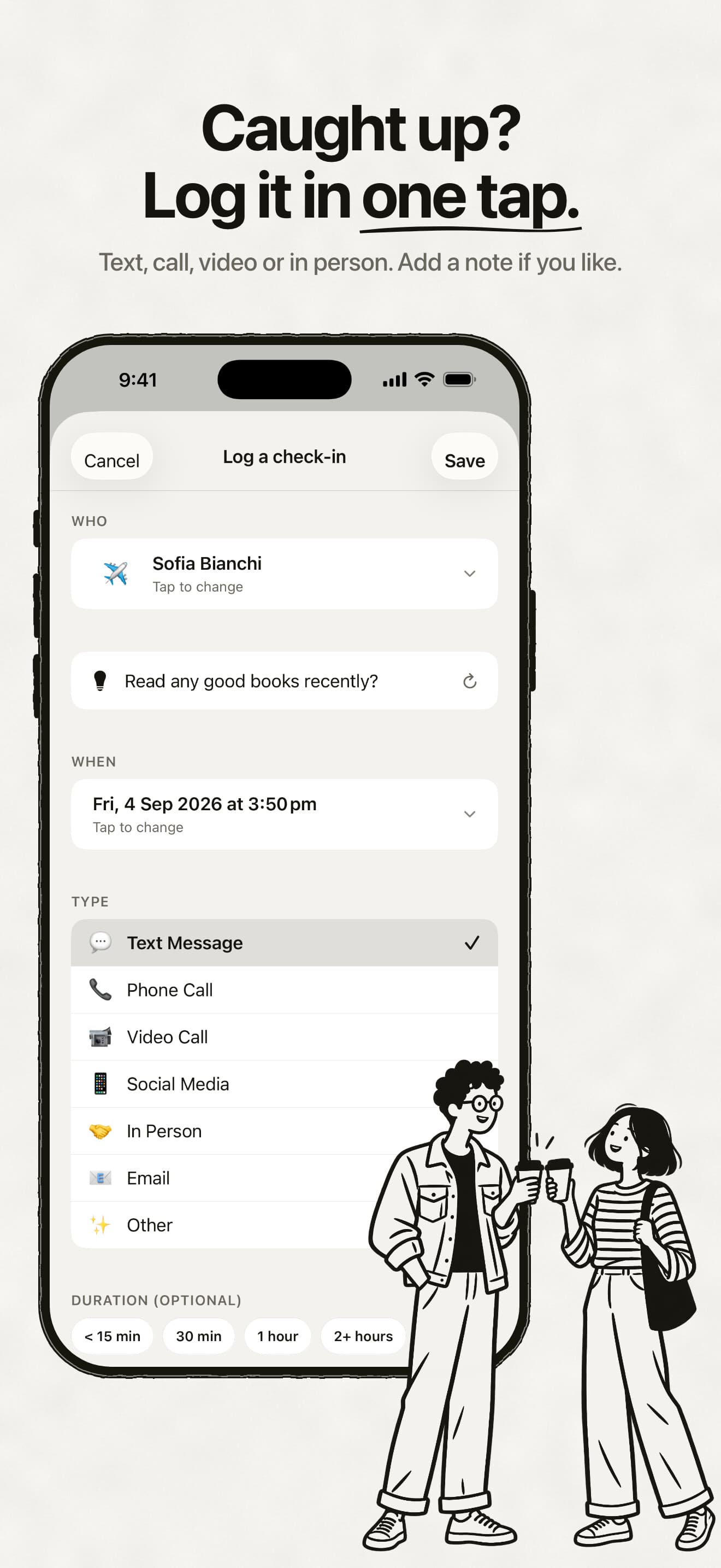 Screenshot: Caught up? Log it in one tap